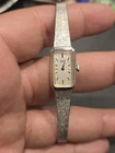 Seiko Watch Women 13mm Silver Dial  Tone Rectangle 1320-5779 Works VGUC C80