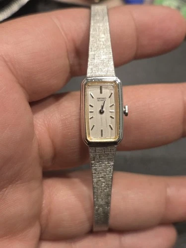 Seiko Watch Women 13mm Silver Dial  Tone Rectangle 1320-5779 Works VGUC C80