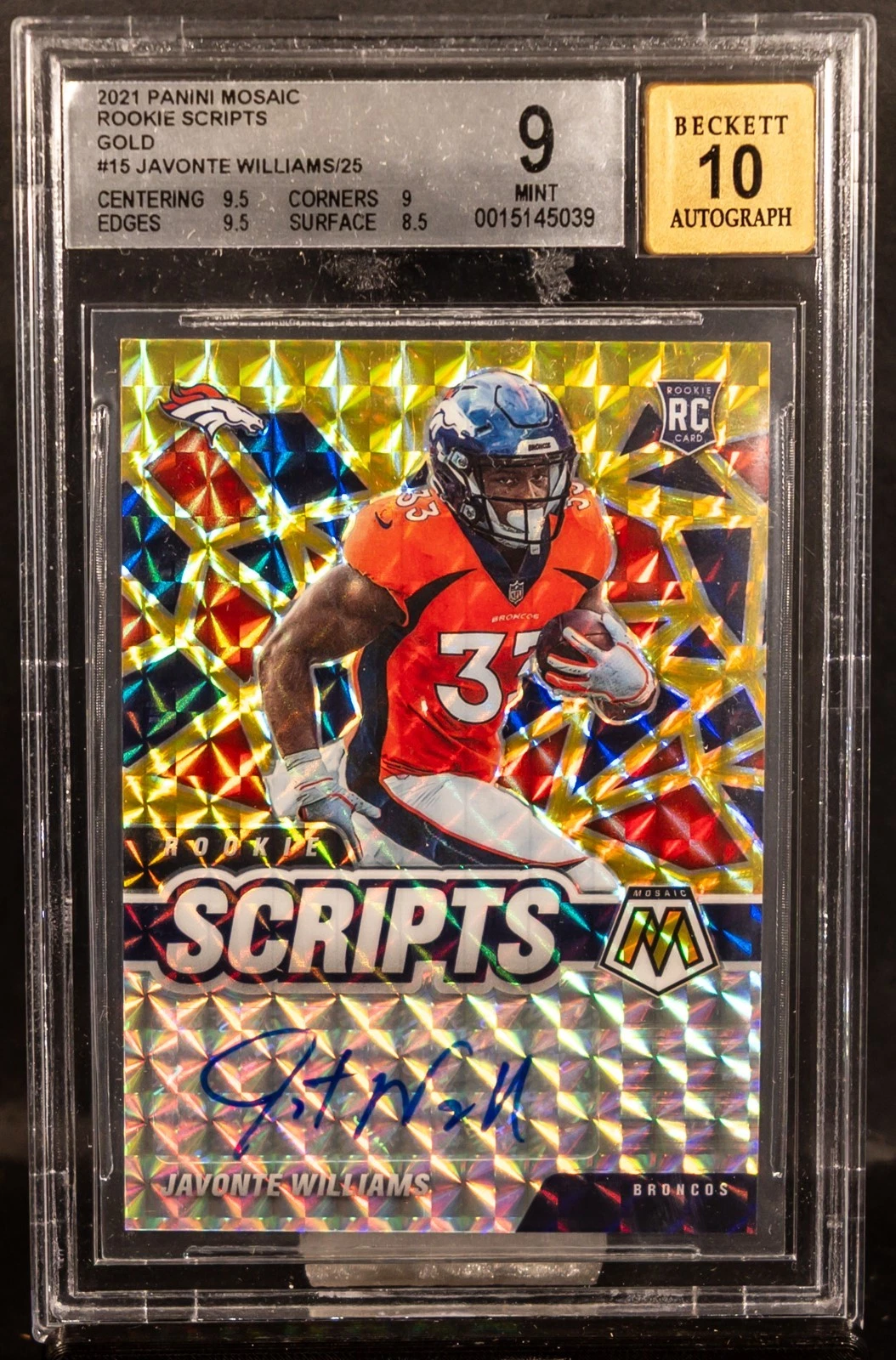Javonte Williams Panini Mosaic Rookie Scripts #RS15 Gold