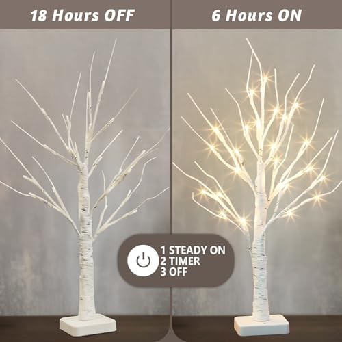  2 Pcs Lighted Birch Tree Battery Powered Tabletop Tree White Birch Tree -2