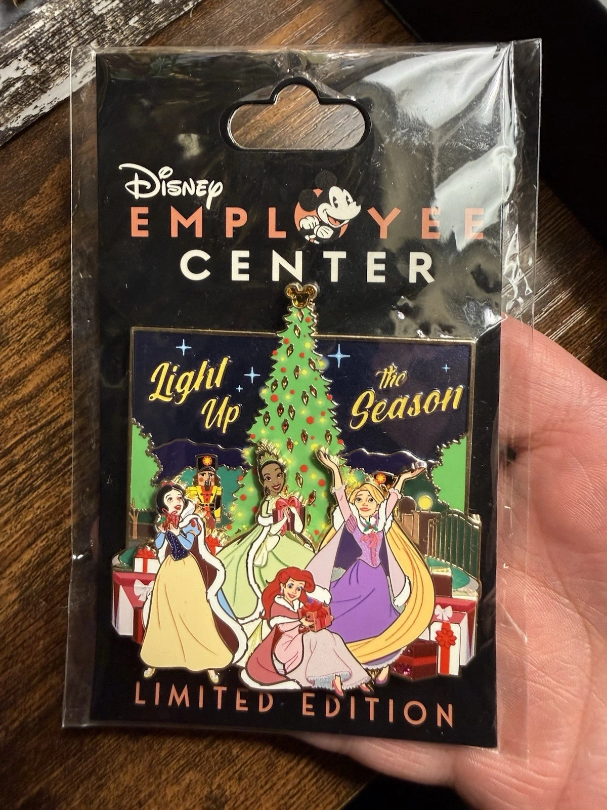 Light Up The Season DEC Rapunzel Tiana Ariel Snow White Christmas Tree Pin