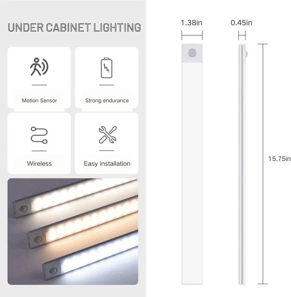 4-Pack LED Under Cabinet Lights, Rechargeable Motion Sensor, 3 Color Dimmable - Image 4 of 4