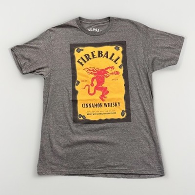 Fireball Cinnamon Whiskey Alcohol Graphic Logo Gray T Shirt Men's Size Large EUC