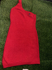 H&M Divided Red One Shoulder Bodycon Mini Dress Knit Stretch Women’s M