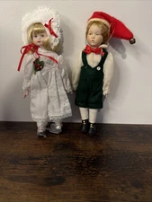 Vintage Porcelain Christmas Doll Pair, Baxter & Smythe Style Holiday Dolls – 8"