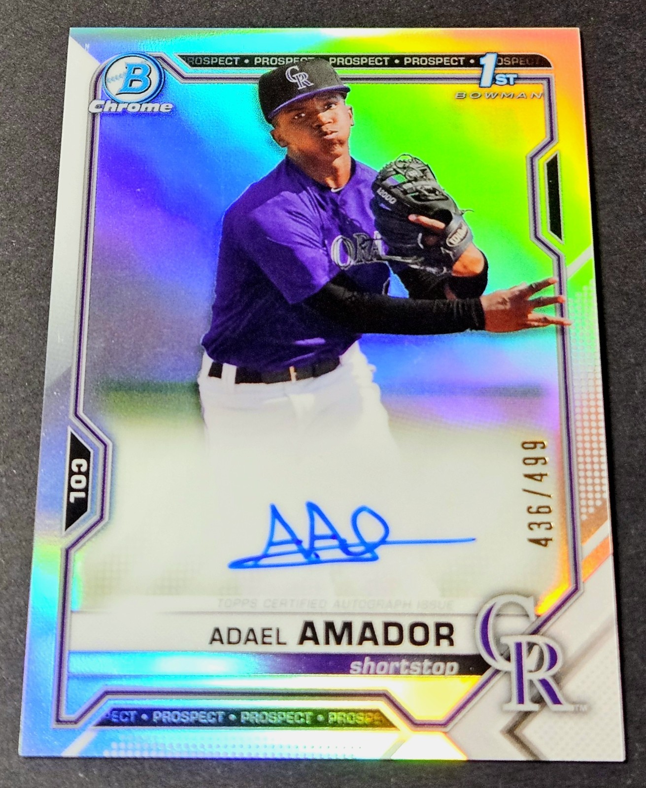 2021 Bowman Chrome 1st Auto /499 Refractor Adael Amador Rookie #CPA-AAM Rockies