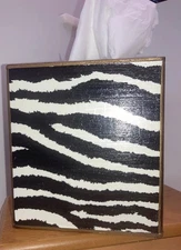 Designer Zebra Print  Marye-Kelley Square Tissue Box Cover Decoupage On Metal-