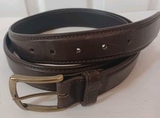 L.L. Bean Men's Size 44 Brown Genuine Leather Belt Brass Buckle Made In USA