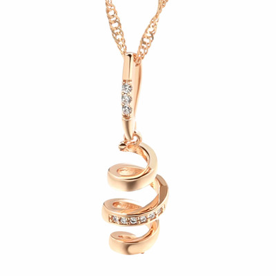 Halskette Rosegold Spirale Anhänger 34 mm gedreht Welle Design Zirkon Stein 1496