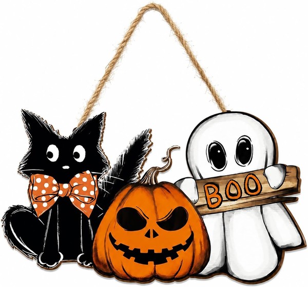 Halloween TüRkranz Holz TüRdeko Deko FüR HaustüR Herbst Dekoration-image