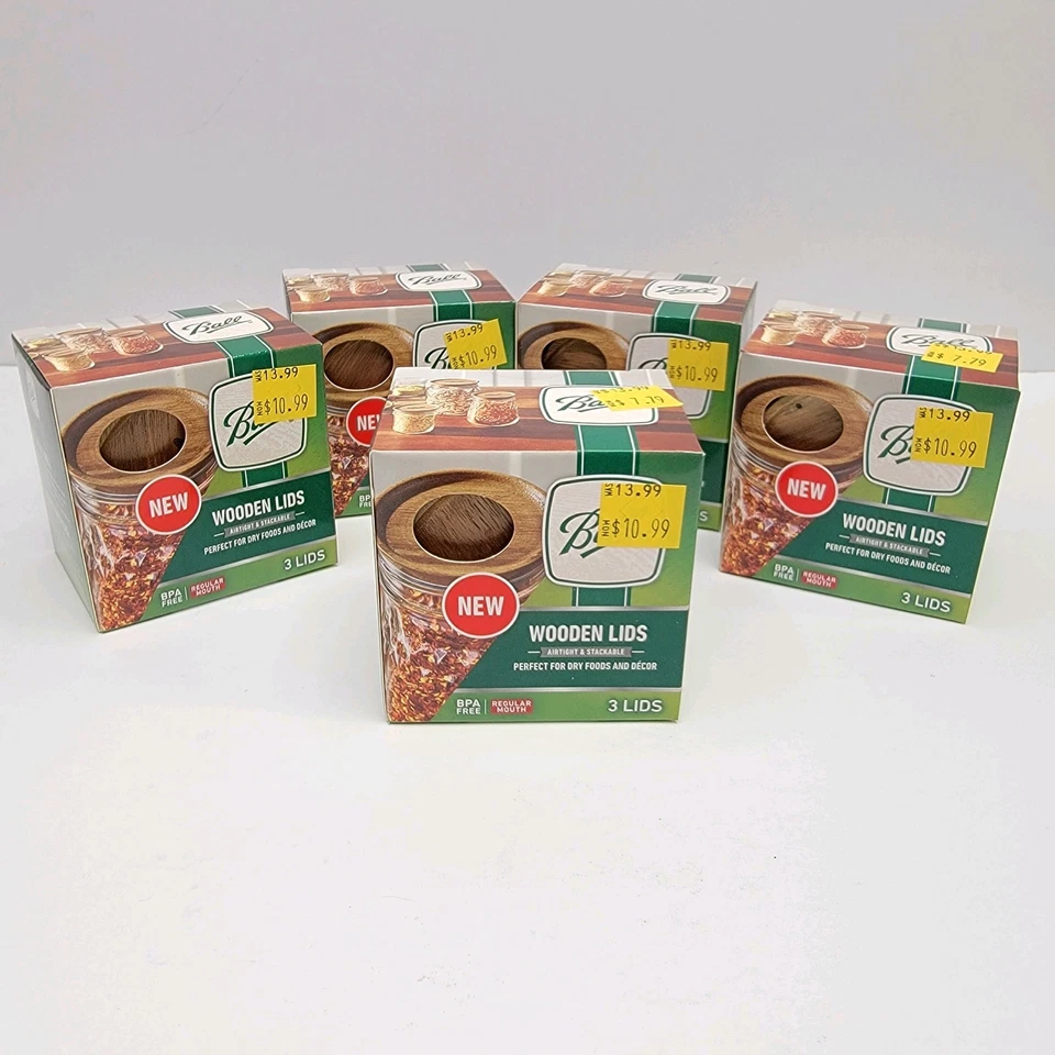 5 CAJAS - BOLAS Tapas de madera herméticas y apilables - Se adapta a frascos de albañil bucal regulares Foto 4 de 4