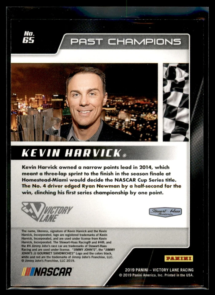 2019 Panini Victory Lane Racing NASCAR Base Set Past Champions #65 Kevin Harvick - Image 2 of 2