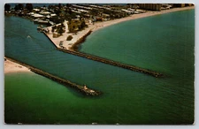 Vintage Postcard FL Venice Jetties Aerial View Chrome ~4147
