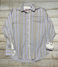 Robert Graham XL Mens Button Down Shirt Striped Paisley Embroidered Flip Cuff