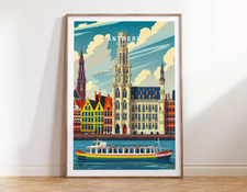 Antwerp Belgium, Budlings & Boats in Sea Poster Premium Quality Choose your Size