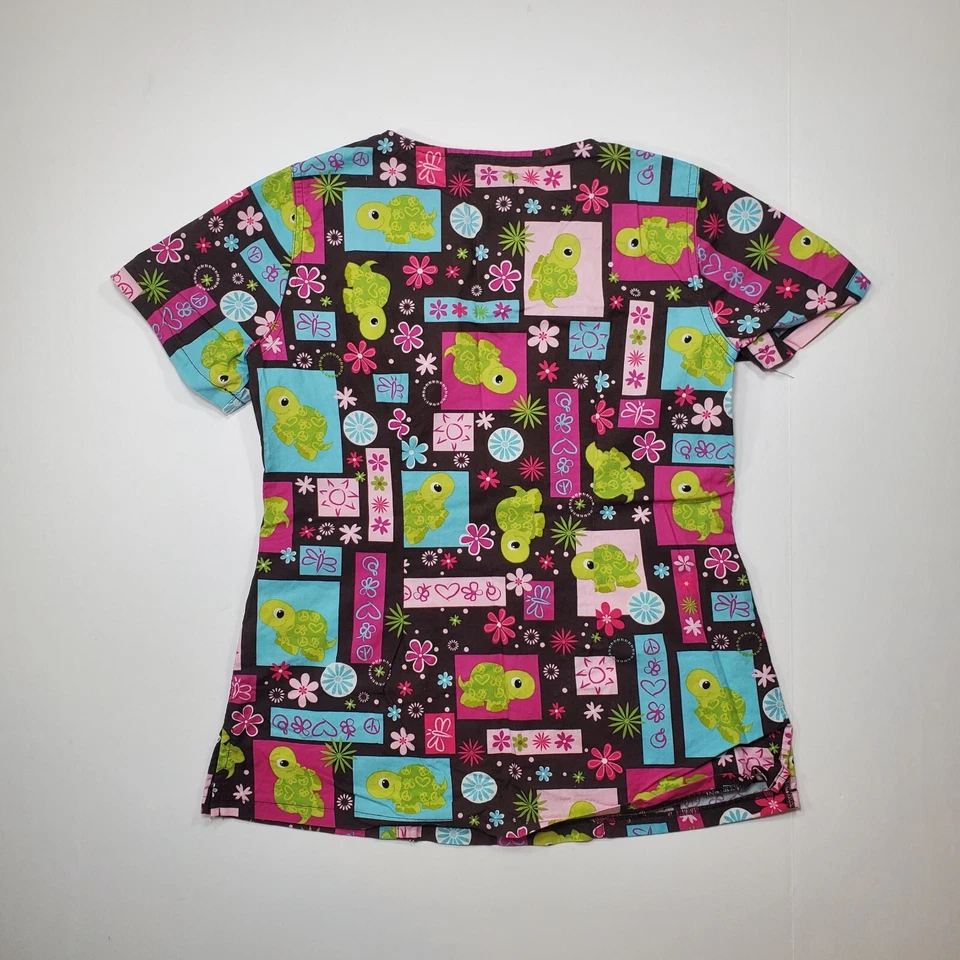 Womens Xs Scrub Mimulticolor Top With Green Turtles - Image 2 of 4
