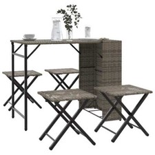 Image of 5 Piece Garden Dining Set Foldable Grey Poly Rattan vidaXL