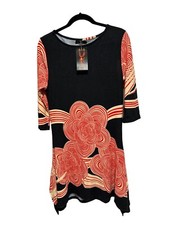 Reborn New York Womens Size Large Red Black Dress Fit & flare Assymetric Hem