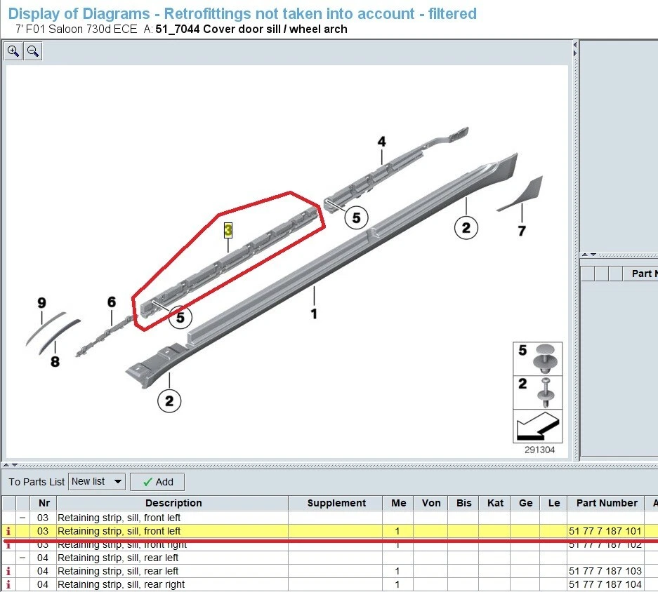 BMW Retaining Strip Middle Left for Sill Side Skirt 51777187101 - Image 4 of 4