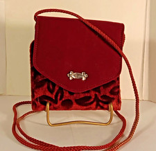 Avon Velvet Crossbody Bag Maroon w/ Lipstick Holder & Mirror VTG Shoulder Purse