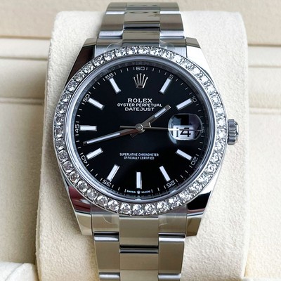 Rolex Datejust 41mm Full Set 2023 UNWORN Diamonds 126300 Black Diamond Bezel