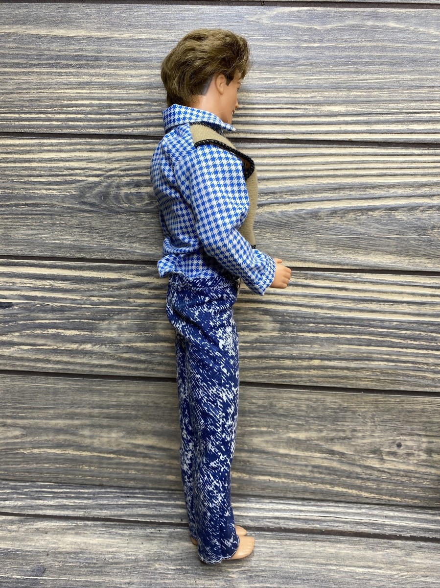 Vintage Mattel 1968 Ken Doll Blue Jeans Belt Buckle Plaid Shirt