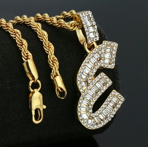 Authentic Initial Alphabet Letter Gold Plated Cut Pendant Cubic-Zirconia 24" Rope Chain