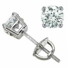 14K White Gold 3CT Women's Round Cut White Sapphire Stud Screw Back Earrings