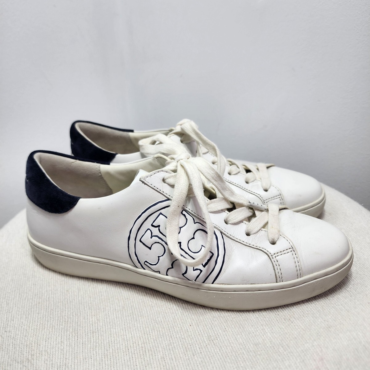 Tory Burch T Logo Sneakers White And Blue Size 7M | eBay