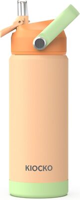 Children's thermos with straw,18 ounce stainless steel leak proof (orange mixed)