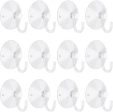 12 Pieces Small Suction Cups with Hooks 1.2 Inch Clear Plastic Sucker Hooks 