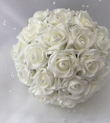 Hochzeit Blumen Elfenbein Rose Kristall Strauß, Braut, Brautjungfer, Blumenmädchen Stab