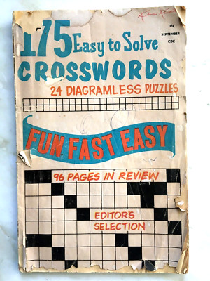 175 EASY TO SOLVE CROSSWORD PUZZLES Book SEPT. 1970 Diagramless Puzzles VINTAGE