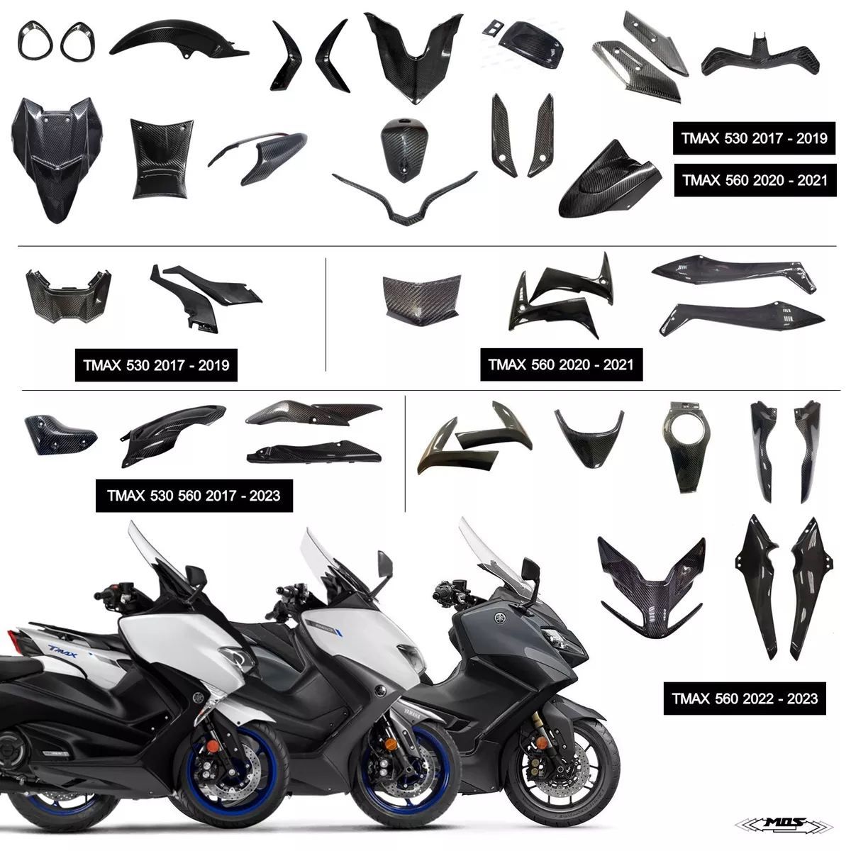 MOS Carbon Fiber Parts and Accessories for Yamaha TMAX 530 & TMAX