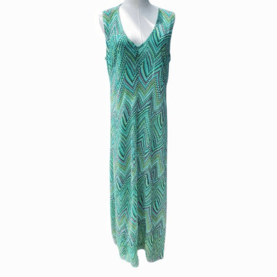 Sharagano Teal Geometric Print Maxi Drsss Size Party Fun Size 12