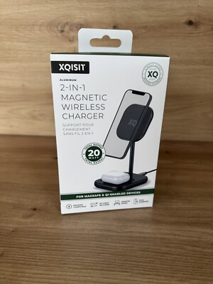 XQISIT 2-in-1 20W Aluminium Magnetische Wireless Charger Qi Ladestation, Schwarz