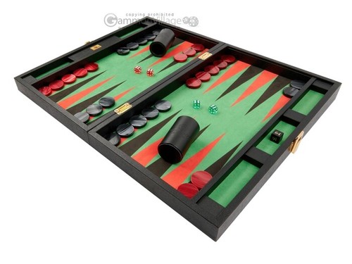 Nuevo juego de backgammon de cuero mediano Zaza & Sacci de 20" - estuche negro con campo verde - Imagen 4 de 12
