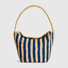 Madewell Signature Woven Raffia Shoulder Bag Retro Blue Stripe Multi Women