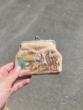 Vintage Wallet Hand Painted Soft Leather Cigarette Coin Purse Lock Case Pouch