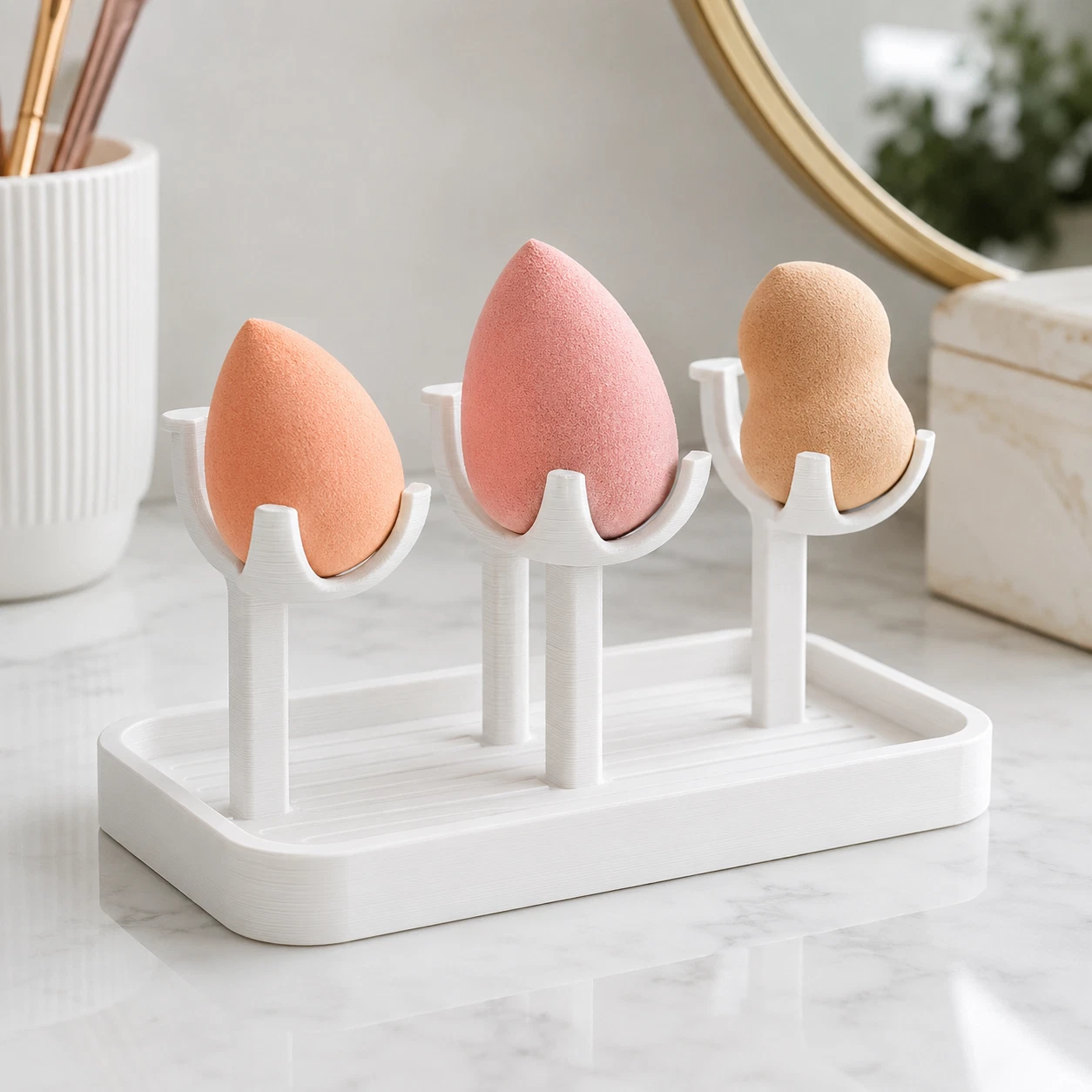 Makeup Sponge Drying Stand 3D Printed From Recycled Materials | Vanity Tray