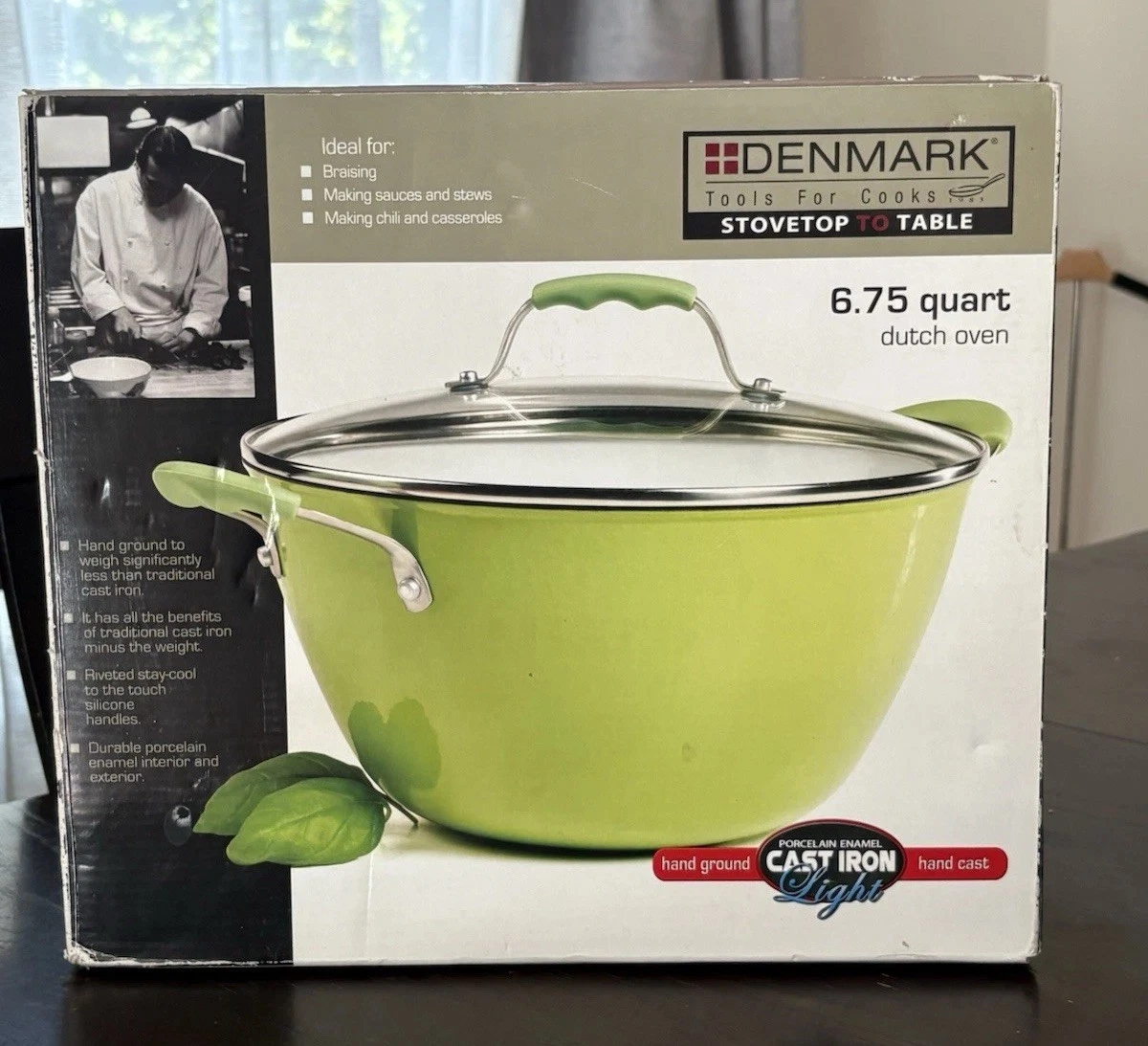 Denmark Tools For Cooks 6.75 Qt Light Cast Iron Dutch Oven - Lime Green Enamel