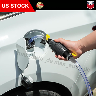 #ad 9.8Ft Siphon Hose Transfer Hand Pump With Flow Valve For Gasoline Oil Water Fuel $7.64
