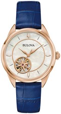 Bulova Sutton Automatic MOP Dial Blue Leather Strap Ladies Watch 97L180