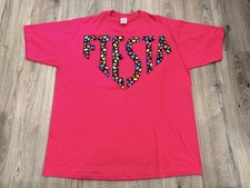Vintage Jerzees FIESTA Polka Dot Graphic T-Shirt XL Hot Pink Made in USA 50/50