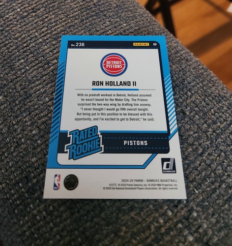 2024-25 Donruss Basketball Ron Holland II RC #236 Detroit Pistons Rated Rookie - Picture 2 of 2