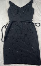 Beaded Cocktail Dress Womens Medium Black V Neck Sheath Little Black Dress LBD