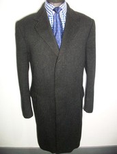 100% PURE WOOL CROMBIE OVERCOAT JACKET COAT L Grey Military Suit TRENCH Blazer