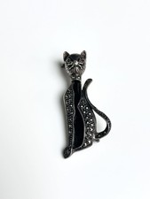 Ancien Broche Chat argent marcassites Art Déco 1930 Cat sterling silver brooch
