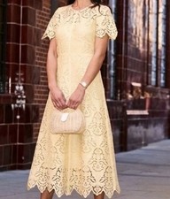 LK Bennett Dress 14 yellow Georgia Italian Straw Lace Midi Dress £449 Ascot Ltd