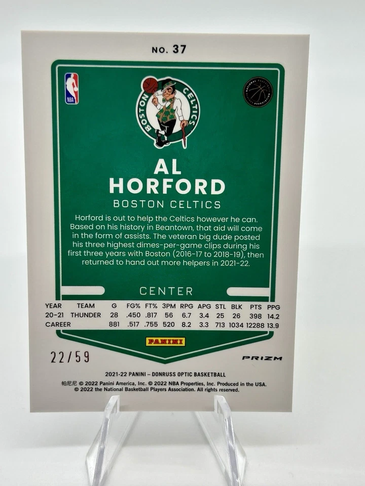 2021-22 Optic Al Horford Blue Prizm /59 Boston Celtics - Image 2 of 2